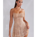 Durrani Sheer Embellished Scoop Neck Mini Dress
