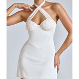 Lisbeth Cross-Neck A-Line Mini Dress