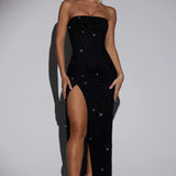 La Rochette Embellished Bandeau Cowl Neck Maxi Dress