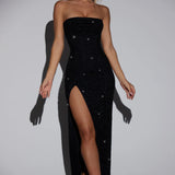La Rochette Embellished Bandeau Cowl Neck Maxi Dress