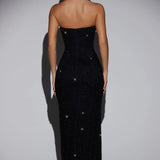 La Rochette Embellished Bandeau Cowl Neck Maxi Dress