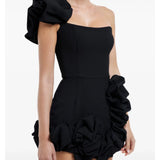 Flounced One-shoulder Bustier Mini Dress