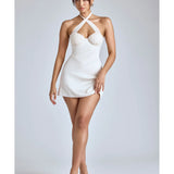 Lisbeth Cross-Neck A-Line Mini Dress
