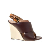 Leather and Python Slingback Wedge Sandals