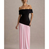 Venezia Bardot Puff-Skirt Maxi Dress