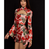 Toira Rose Print Draped Corset Dress