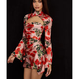 Toira Rose Print Draped Corset Dress