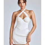 Lisbeth Cross-Neck A-Line Mini Dress