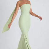 Imogene Scarf-Detail Strapless Gown