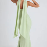 Imogene Scarf-Detail Strapless Gown