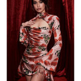 Toira Rose Print Draped Corset Dress