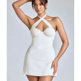 Lisbeth Cross-Neck A-Line Mini Dress
