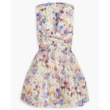 Pleated FLoral-print Linen and Silk-blend Mini Dress