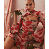 Toira Rose Print Draped Corset Dress