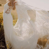 Simple Lace Trumpet Wedding Dress with Sheer Back