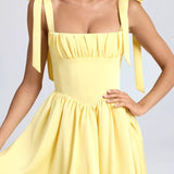 Bellamy Draped Corset Mini Dress in Lemon Sherbet