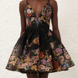 Pavilion V-Neck Black Mini Dress