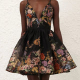 Pavilion V-Neck Black Mini Dress