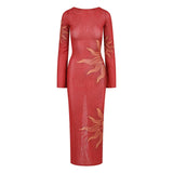 Celeste Cherry Red Double Layered Sculpting Mesh Maxi Dress
