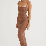 Lilian Mocha Corset Maxi Dress