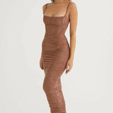 Lilian Mocha Corset Maxi Dress