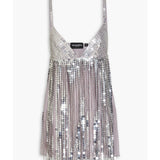 Fringed embellished georgette mini dress