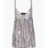 Fringed embellished georgette mini dress