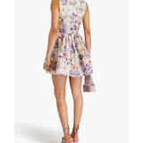Pleated FLoral-print Linen and Silk-blend Mini Dress