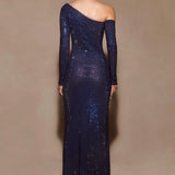Nash Diamante Off Shoulder Maxi Dress - Navy