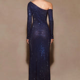 Nash Diamante Off Shoulder Maxi Dress - Navy