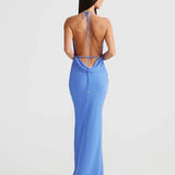 Lopez Cowl Neck Chiffon Backless Dress