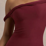 Salome Berry Twisted Asymmetric Midi Dress