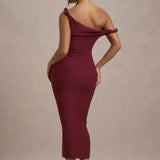 Salome Berry Twisted Asymmetric Midi Dress