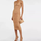 Embellished ruched midi dress