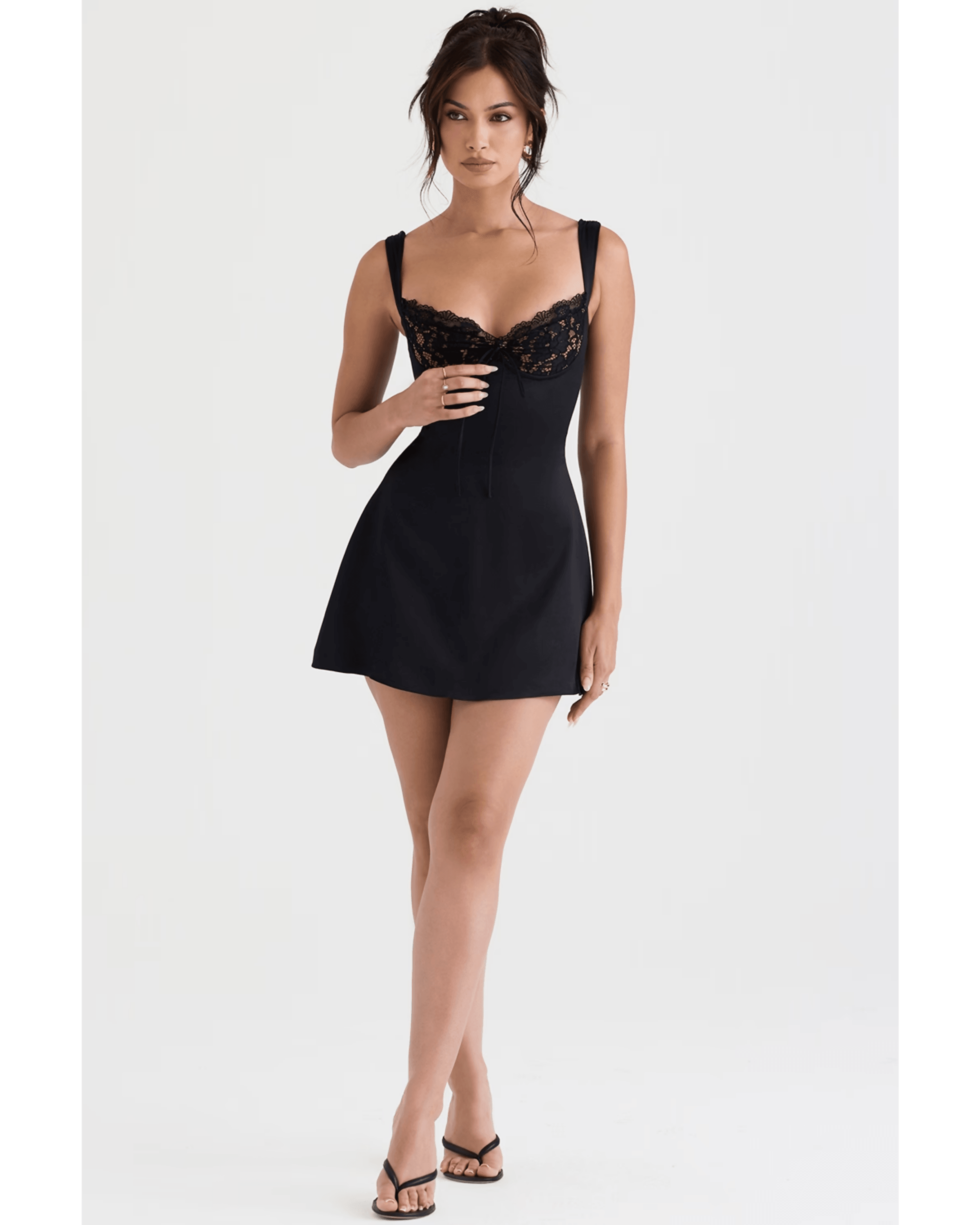 Adriana Black Satin And Lace Mini Dress - Endless - UAE Rental and Resale for Women's Fashion