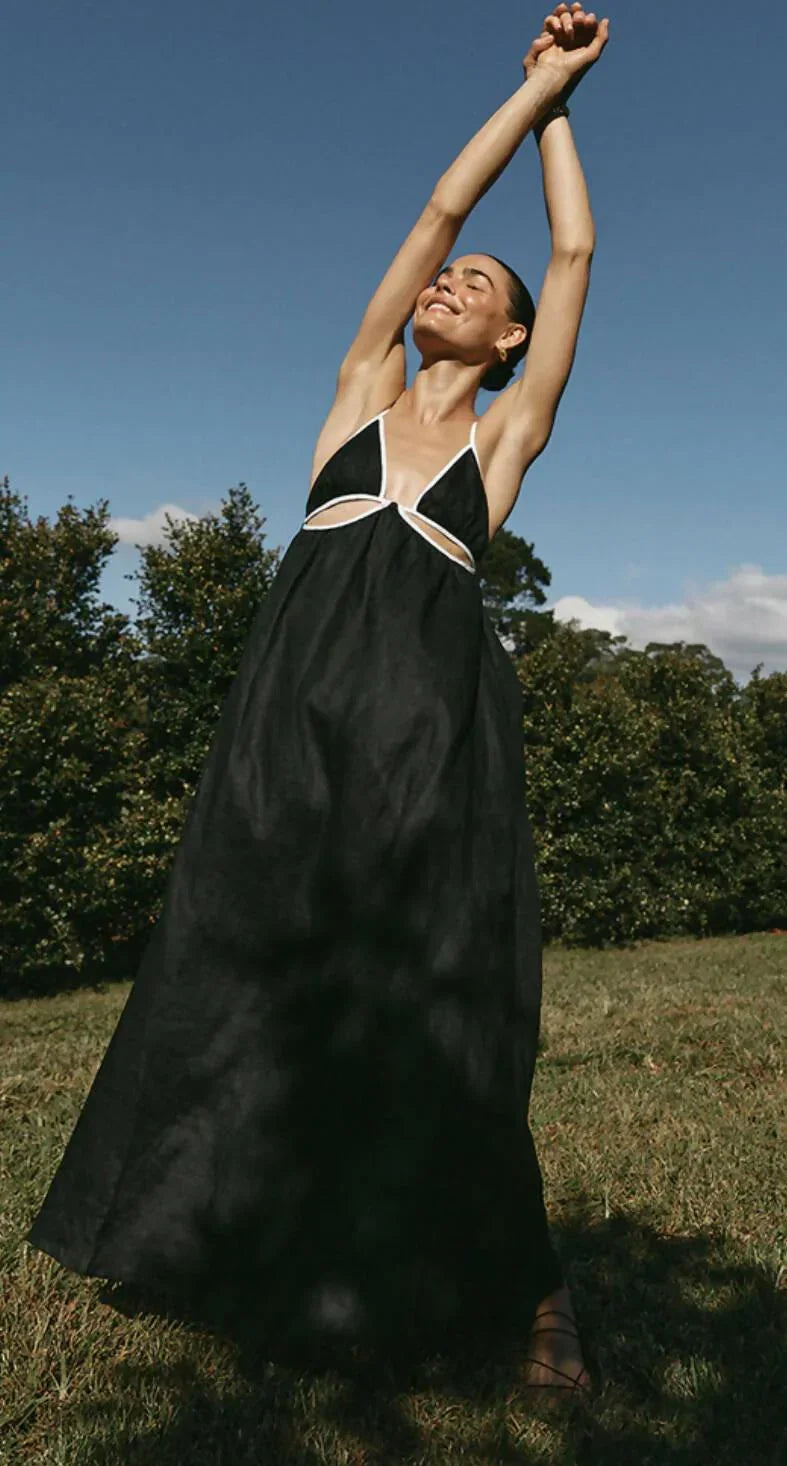 Aiden Black Linen Binding Dress - Endless - UAE Rental and Resale for Women's Fashion
