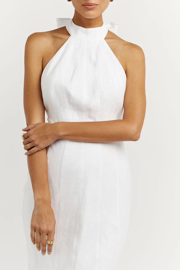 Aisle White Linen High Neck Dress - Endless - UAE Rental and Resale for Women's Fashion