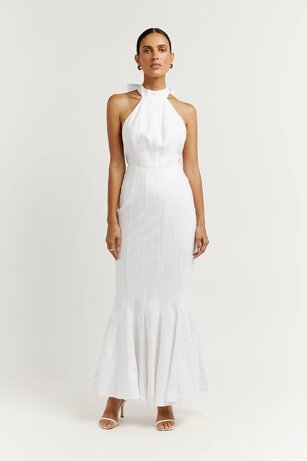Aisle White Linen High Neck Dress - Endless - UAE Rental and Resale for Women's Fashion