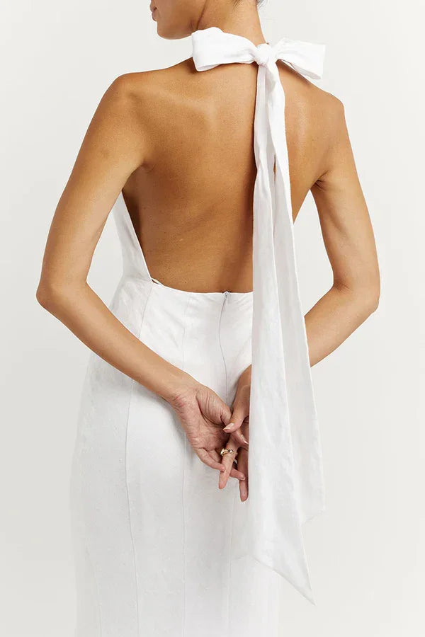 Aisle White Linen High Neck Dress - Endless - UAE Rental and Resale for Women's Fashion