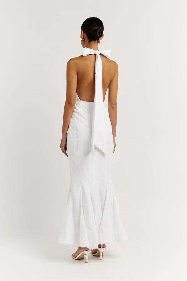 Aisle White Linen High Neck Dress - Endless - UAE Rental and Resale for Women's Fashion