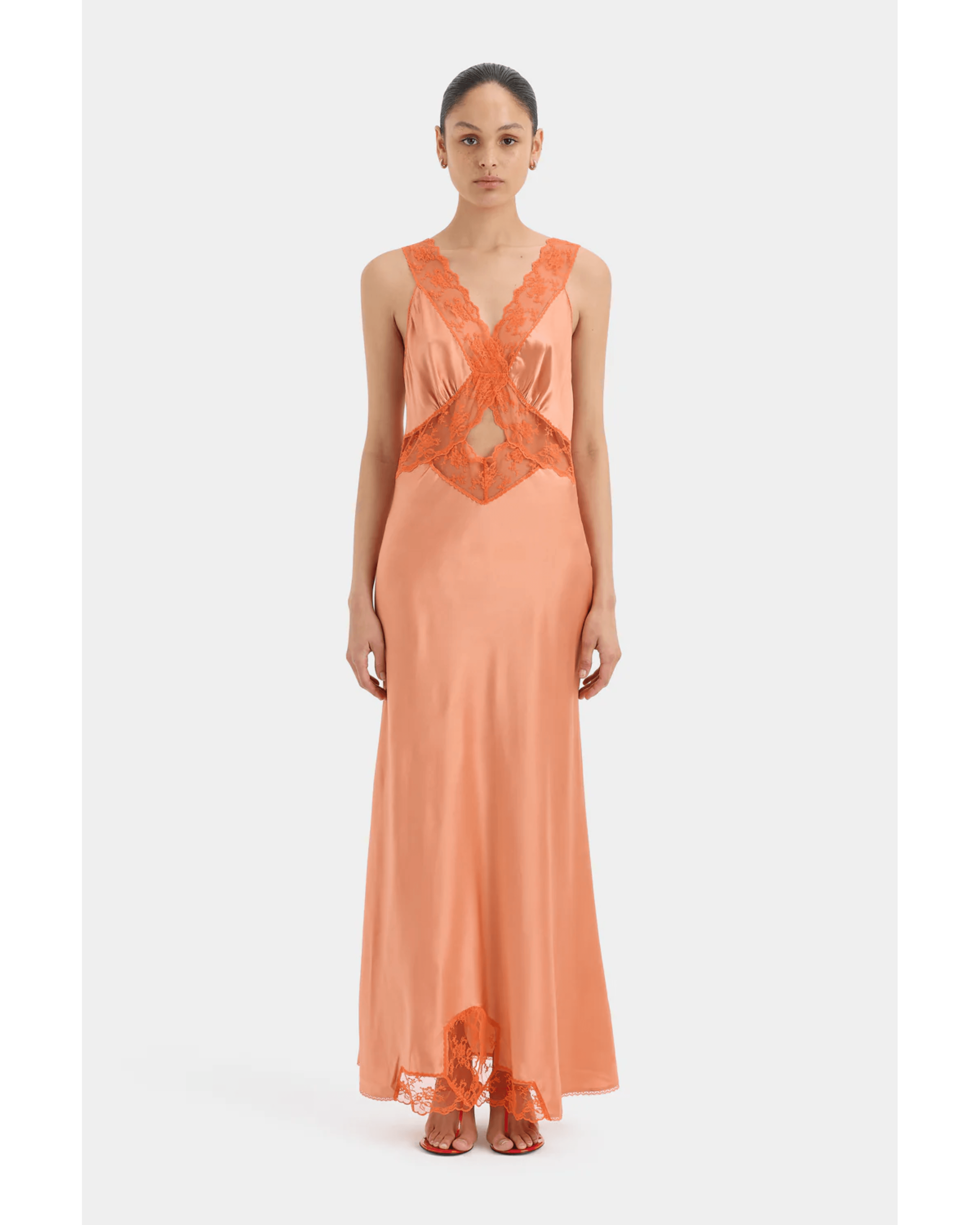 Aries Cut Out Gown in Orange Peach - Endless - UAE Rental and Resale for Women's Fashion