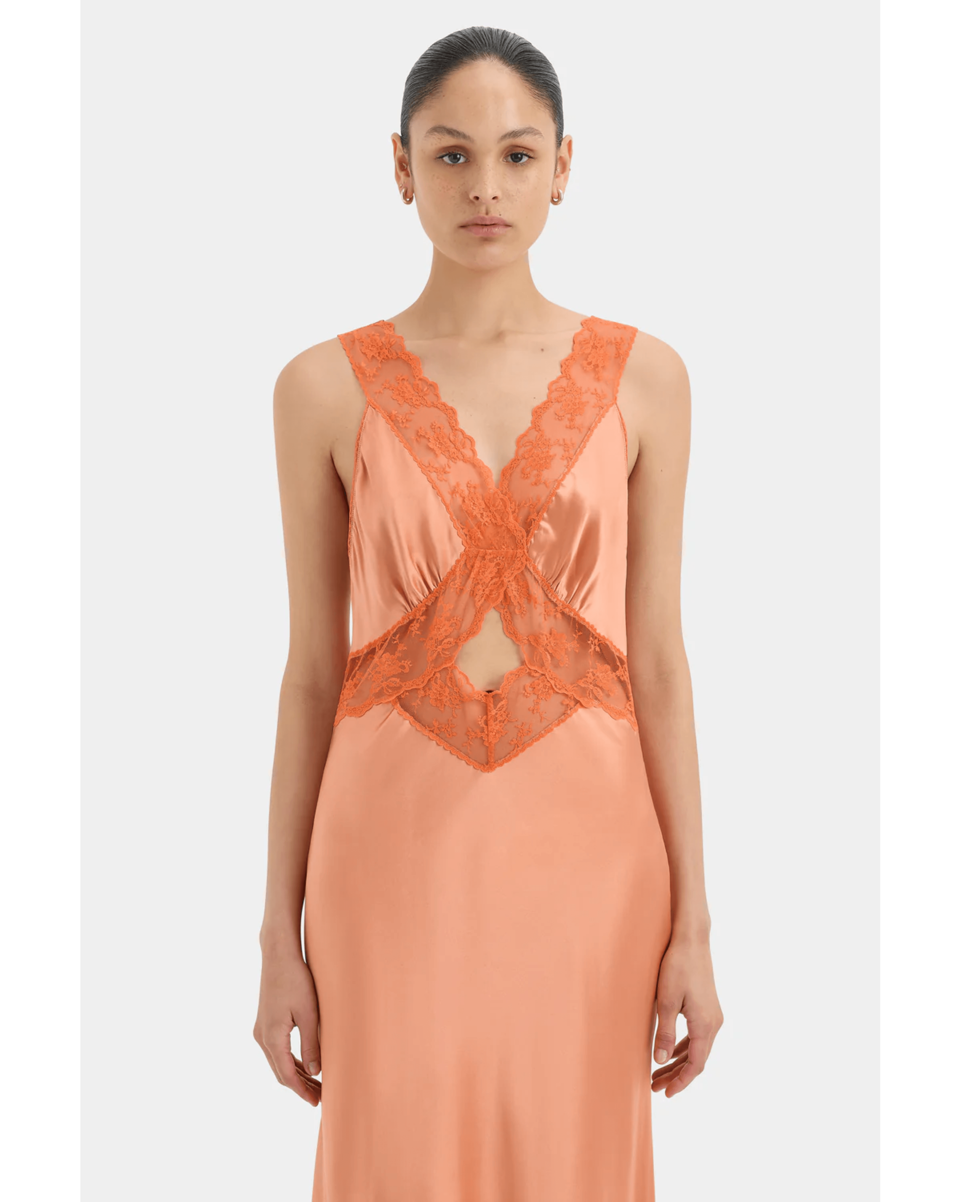 Aries Cut Out Gown in Orange Peach - Endless - UAE Rental and Resale for Women's Fashion