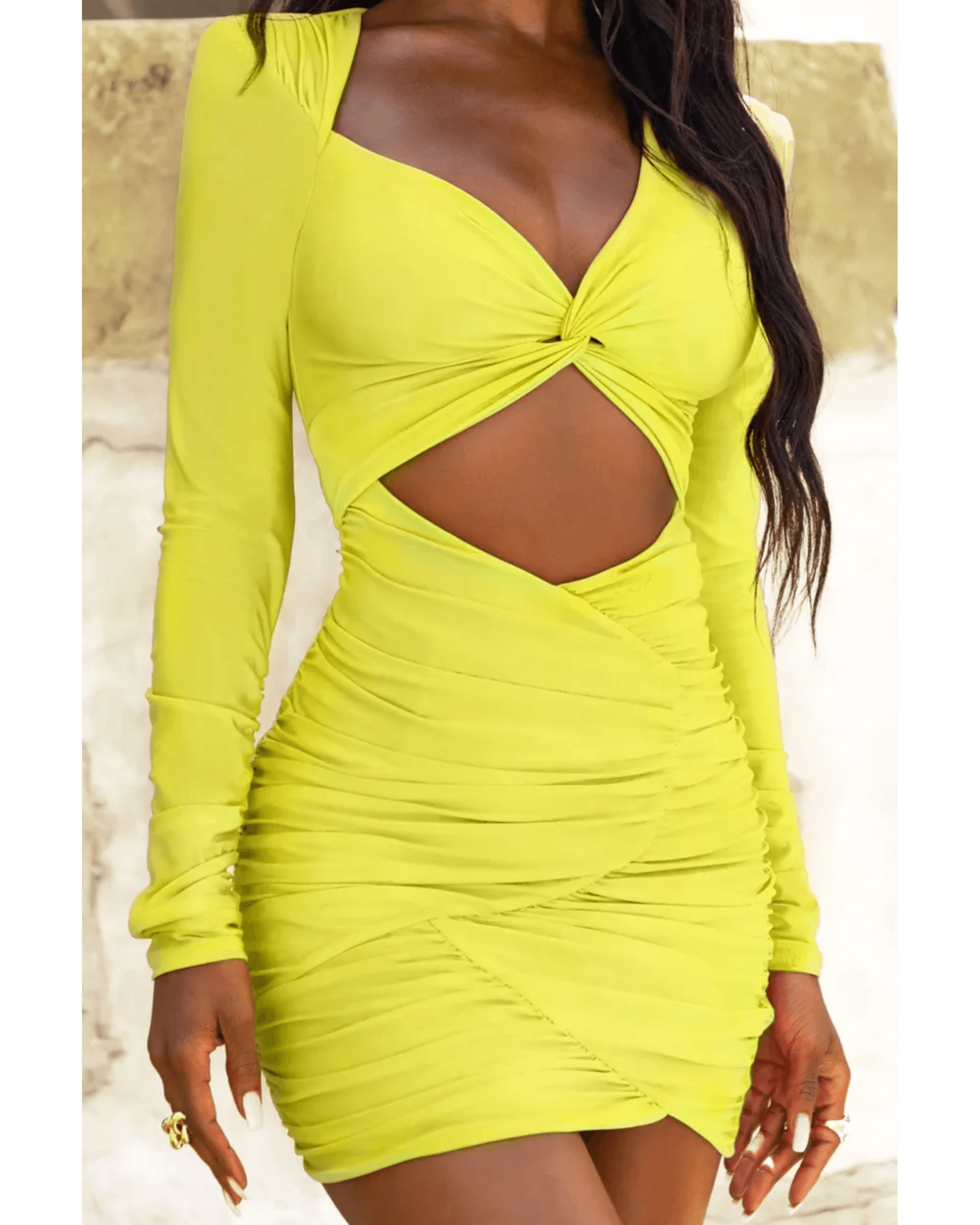 Asymmetric Neck Cut Out Ruched Mini Dress - Endless - UAE Rental and Resale for Women's Fashion