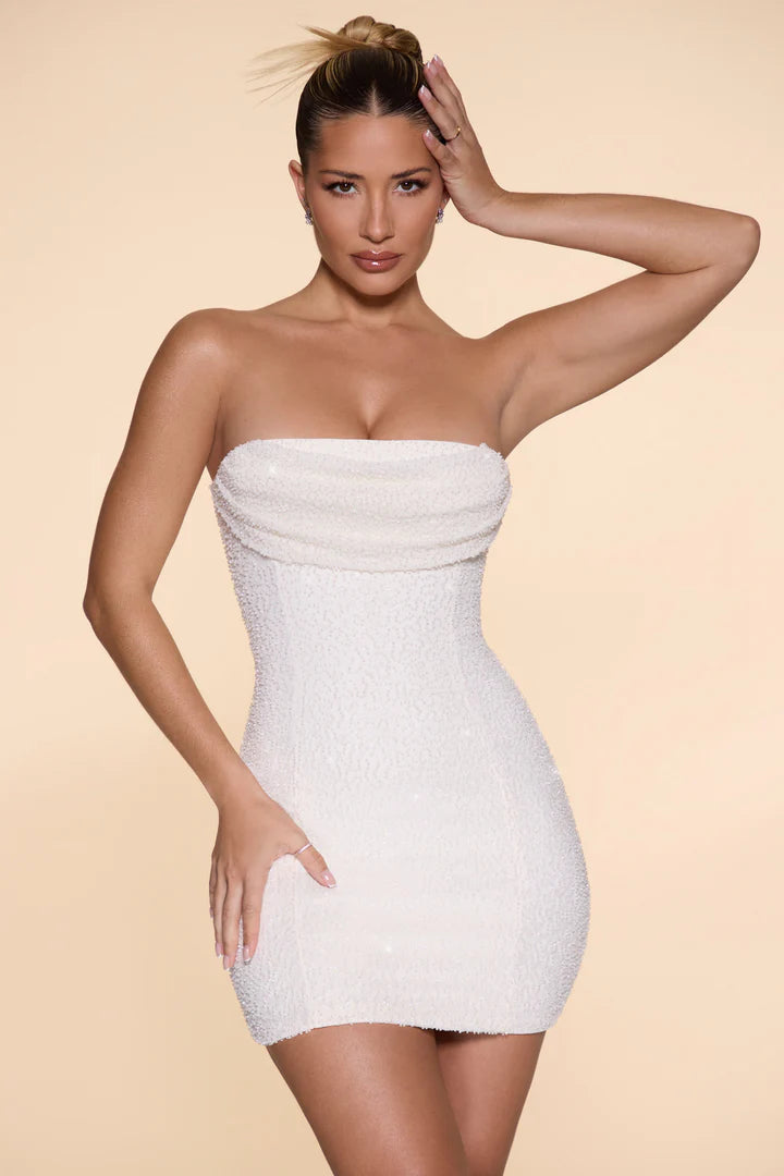 Basel Embellished Strapless Cowl Neck Mini Dress - Endless - UAE Rental and Resale for Women's Fashion