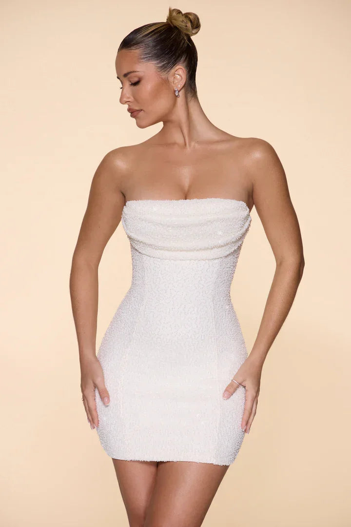 Basel Embellished Strapless Cowl Neck Mini Dress - Endless - UAE Rental and Resale for Women's Fashion