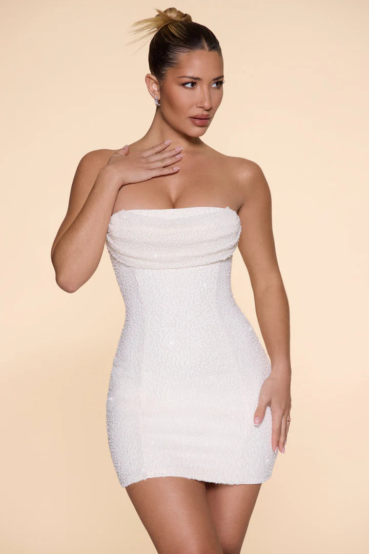 Basel Embellished Strapless Cowl Neck Mini Dress - Endless - UAE Rental and Resale for Women's Fashion