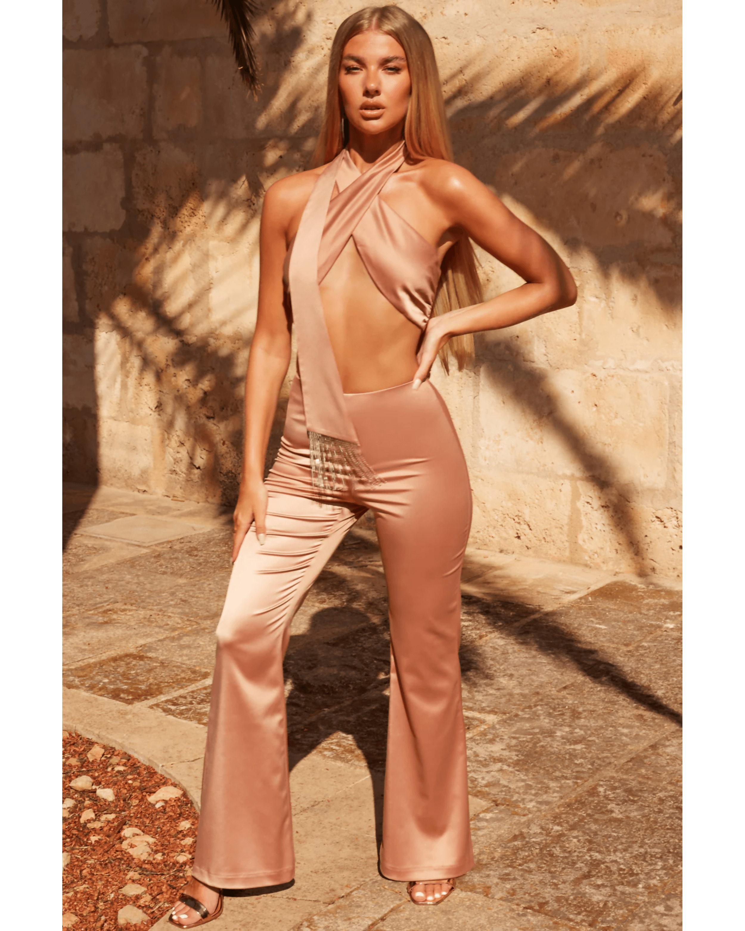 Believe In Me Crossover Tassel Halter Jumpsuit - Endless - UAE Rental and Resale for Women's Fashion