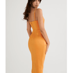 Bianca Tangerine Satin Pleated Corset Midi Dress - Endless - UAE Rental and Resale for Women's Fashion