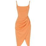 Bianca Tangerine Satin Pleated Corset Midi Dress - Endless - UAE Rental and Resale for Women's Fashion