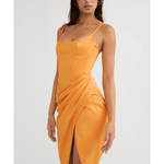 Bianca Tangerine Satin Pleated Corset Midi Dress - Endless - UAE Rental and Resale for Women's Fashion